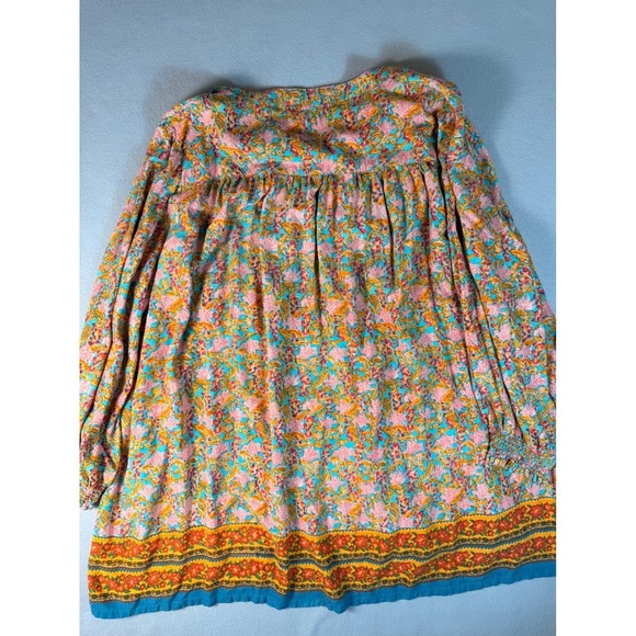 Natural Life Womens Boho Floral Mini Dress Tassel Split Neck Smocked Cuff Large - Picture 3 of 9